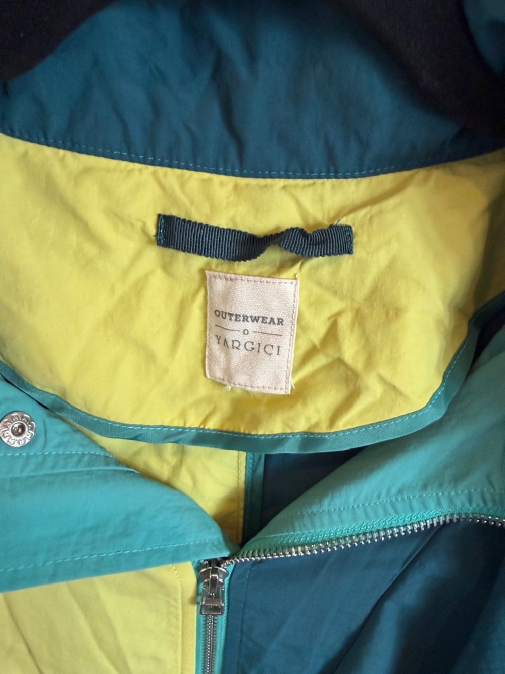 Colorblock Windbreaker Jacket in Yellow, Teal & Dark Teal - Picture 2 of 4